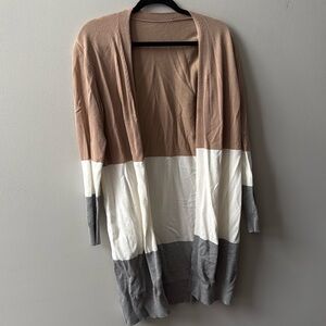 Color Block Striped Cardigan Long Open Front Lightweight Knit Sweaters Khaki